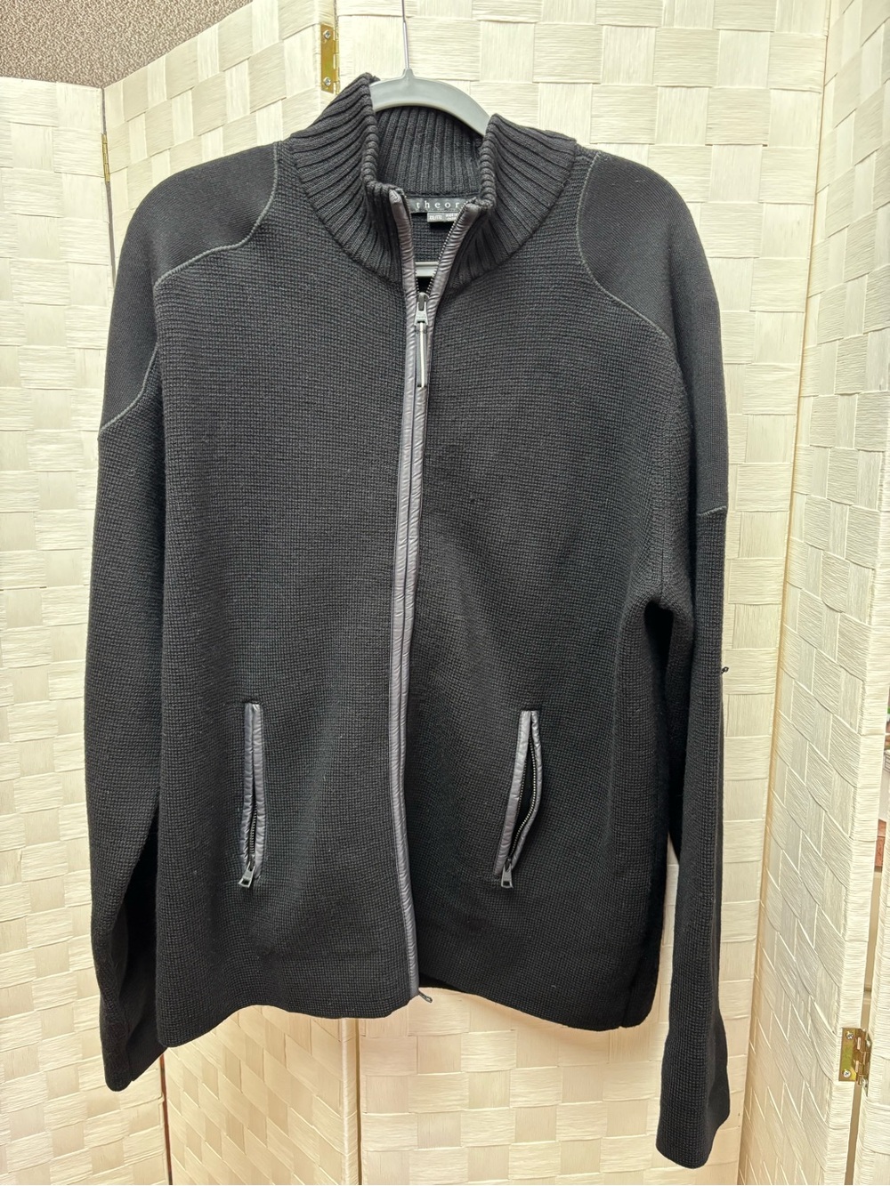 Men's Theory Black Full-Zip Knit Sweater Coat XXL
